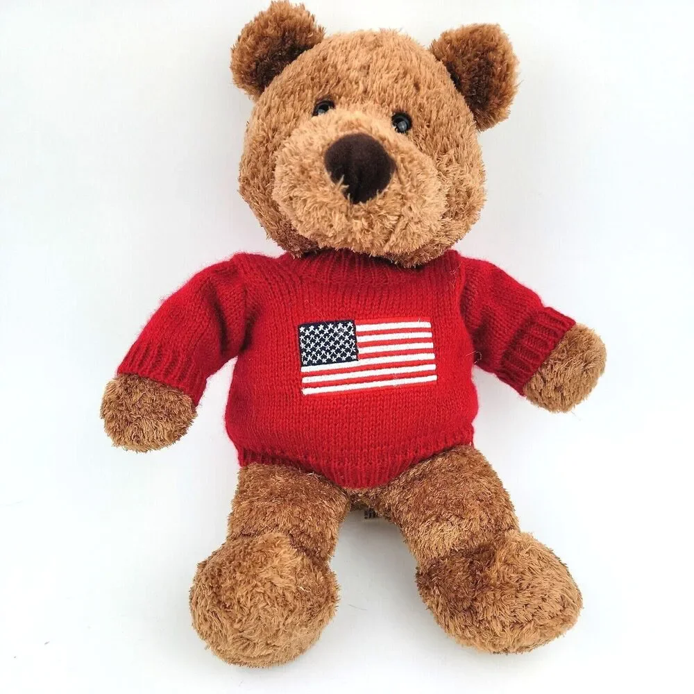 Saks Commonwealth Carson Pirie Scott Teddy Bear Brown 12 in Red Sweater Flag